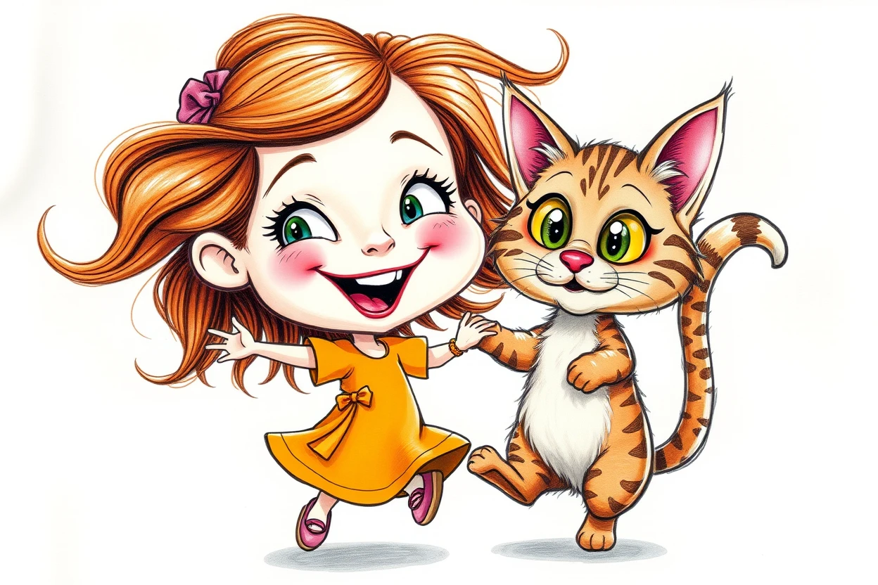 A girl dancing with a cat
