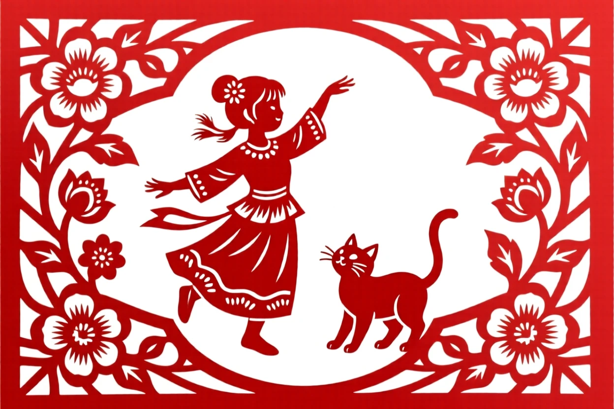 A girl dancing with a cat