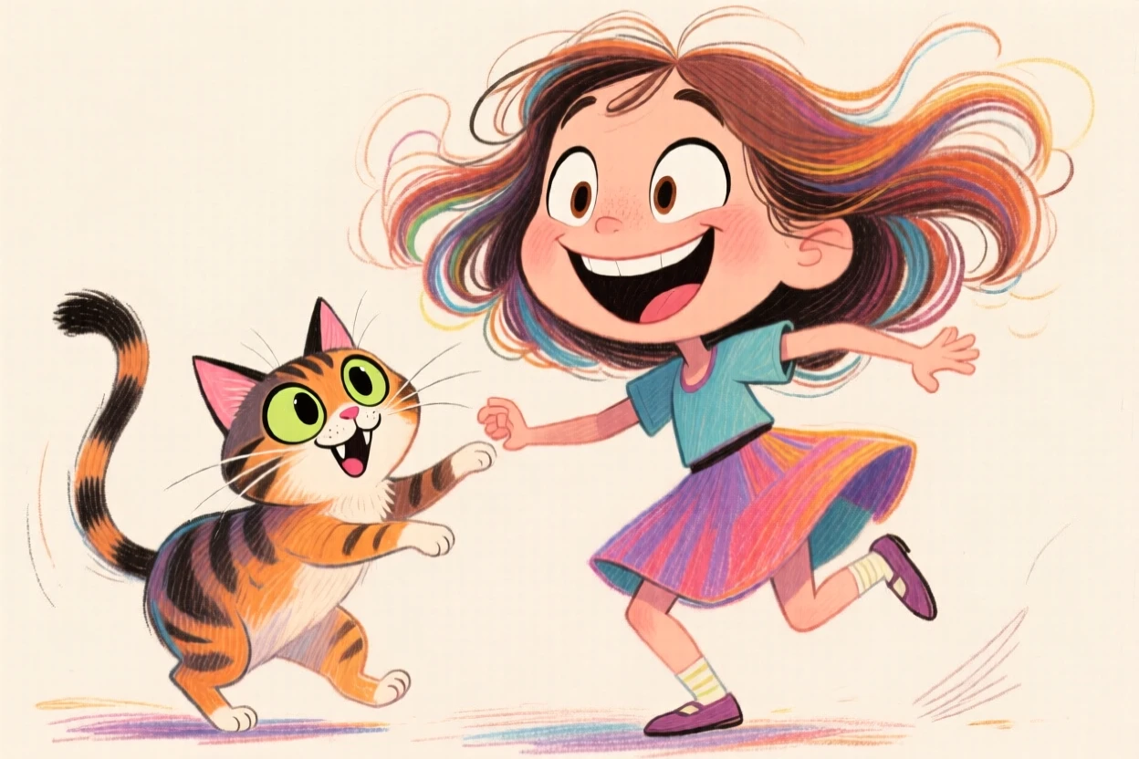 A girl dancing with a cat