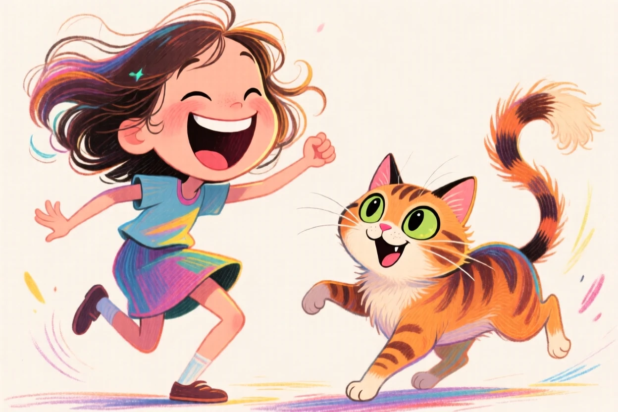 A girl dancing with a cat