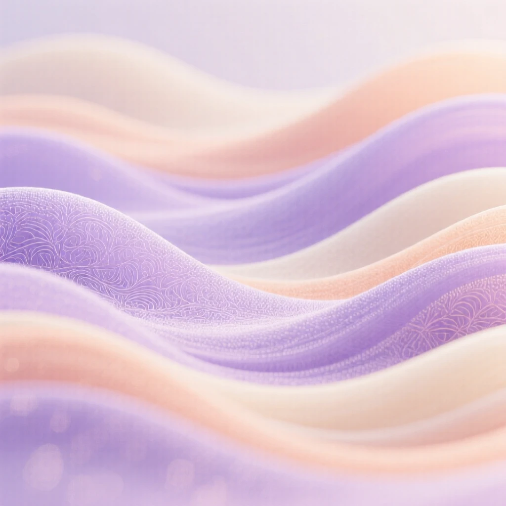 Pastel lavender/peach/cream wave bands, slight vertical parallax feel, micro-texture via low-freq feTurbulence, smooth blends, no hard lines;