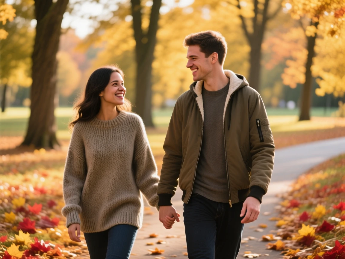 A couple walking in a park. close-up view.