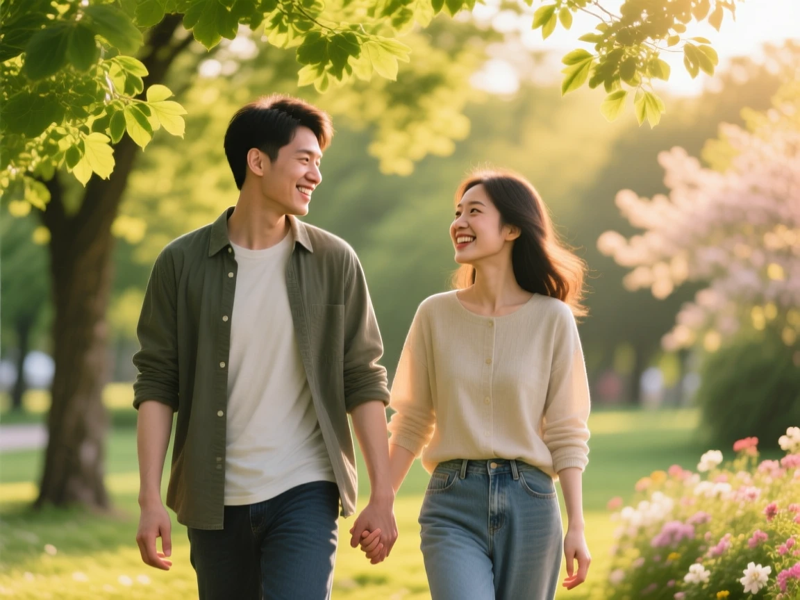 A couple walking in a park. close-up view.