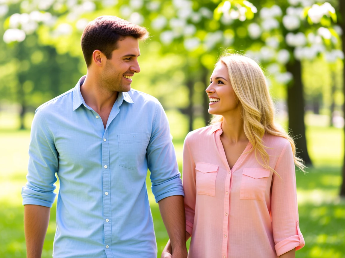 A couple walking in a park. close-up view.