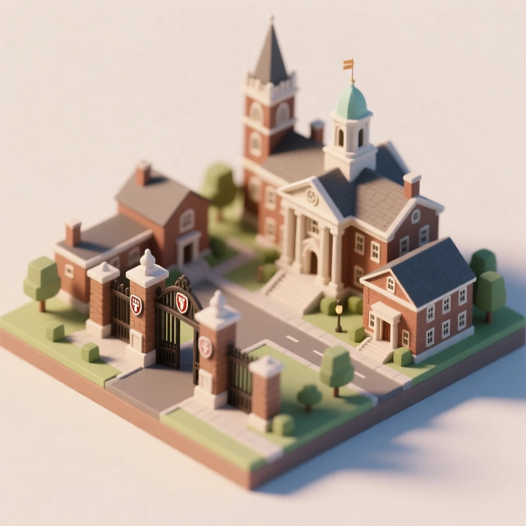 Present a clear, 45° top-down view of a vertical (9:16) isometric miniature 3D cartoon scene, highlighting iconic landmarks centered in the composition to showcase precise and delicate modeling.

The scene features soft, refined textures with realistic PBR materials and gentle, lifelike lighting and shadow effects. Use a clean, unified composition with minimalistic aesthetics and a soft, solid-colored background that highlights the main content. The overall visual style is fresh and soothing.

Scene: Brown University.