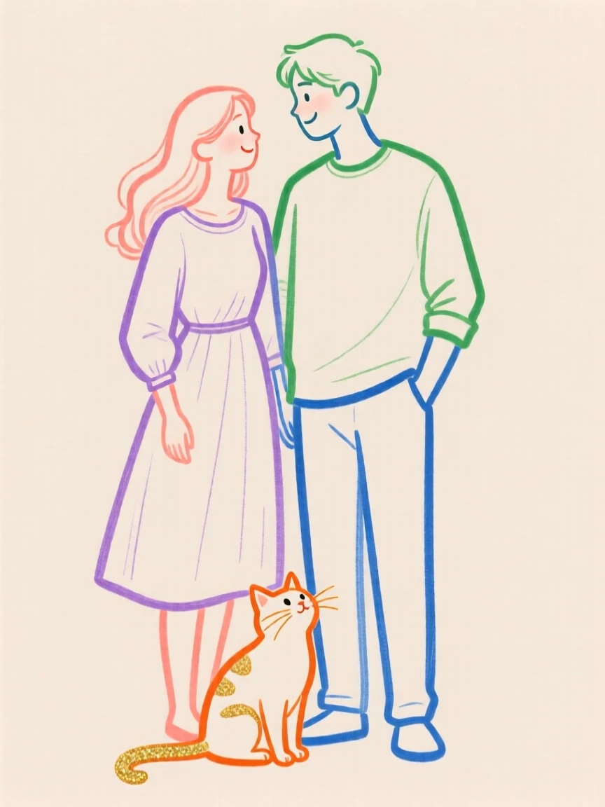 a couple and a cat.