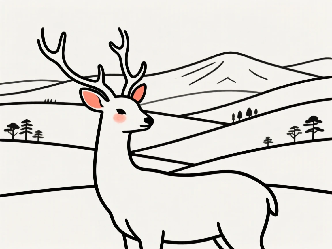 Breathtaking landscape in the background, a deer in the foreground.