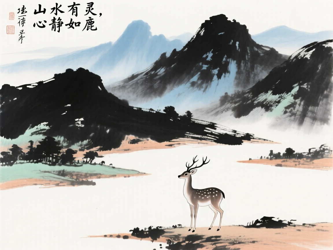 Breathtaking landscape in the background, a deer in the foreground.