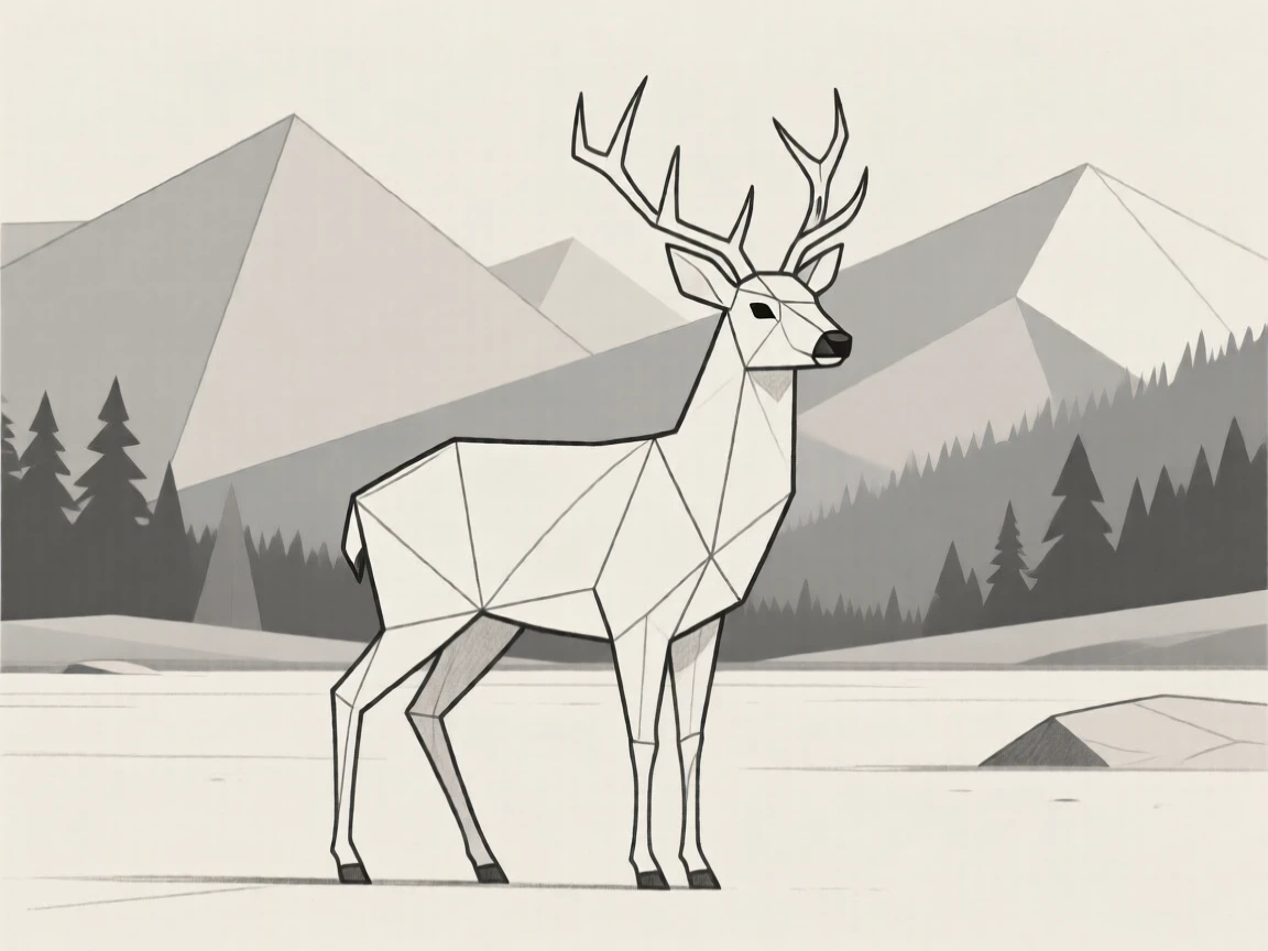Breathtaking landscape in the background, a deer in the foreground.