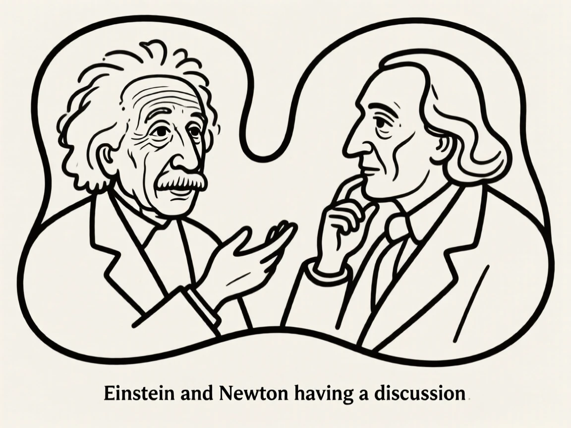 Einstein and Newton having a discussion.