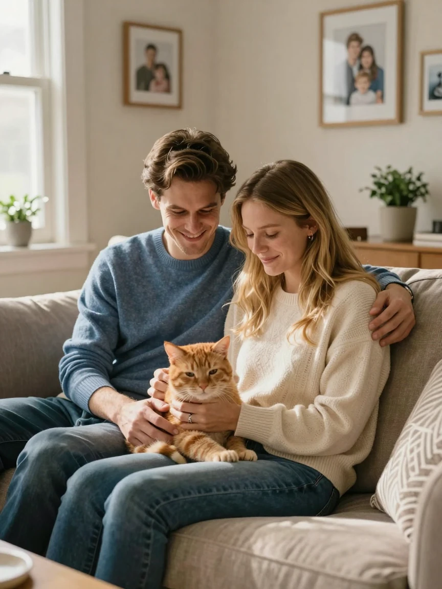 a couple and a cat.