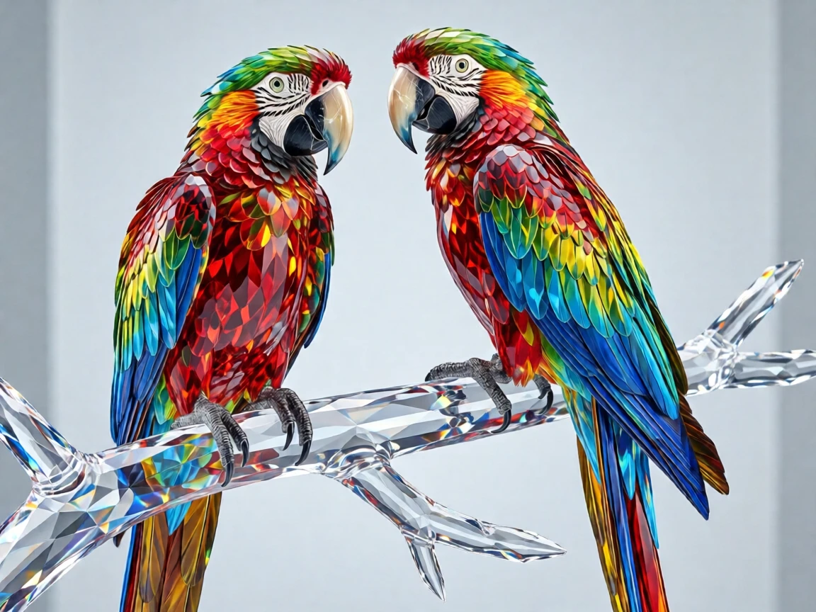 Two Parrots standing on a branch