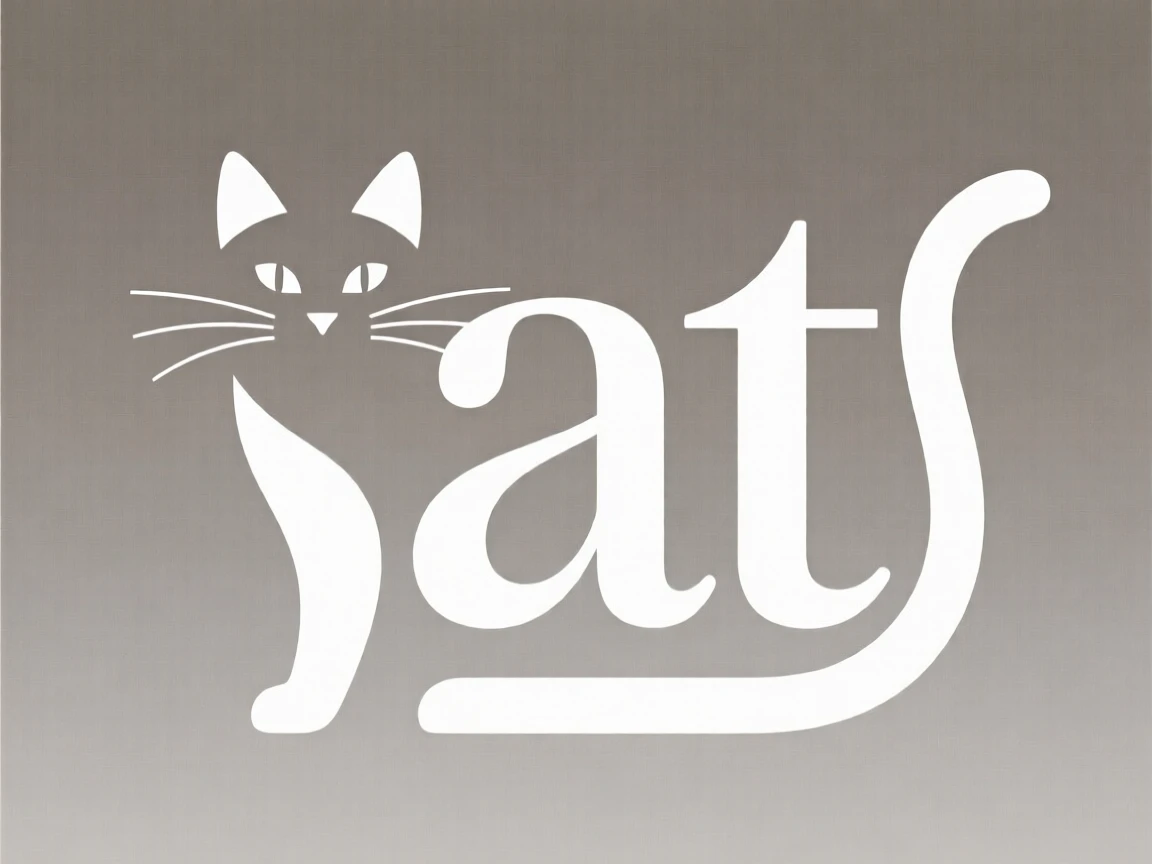 create a minimal artistic abstract representation of a cat, absolute minimum but creative, use the medium of typography and a single word