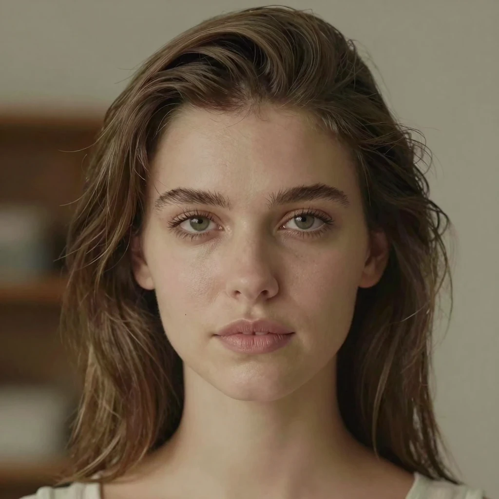 A high-quality portrait of a young American white woman, looking directly at the camera.