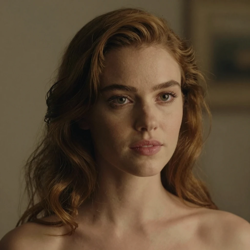 A high-quality portrait of a young American white woman, looking directly at the camera.