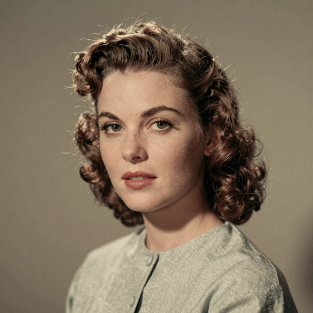 A high-quality portrait of a young American white woman, looking directly at the camera.