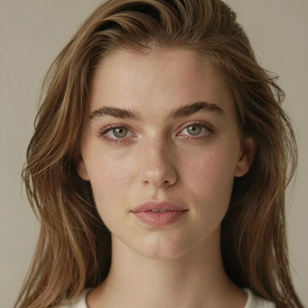 A portrait of a young American white woman, looking directly at the camera.