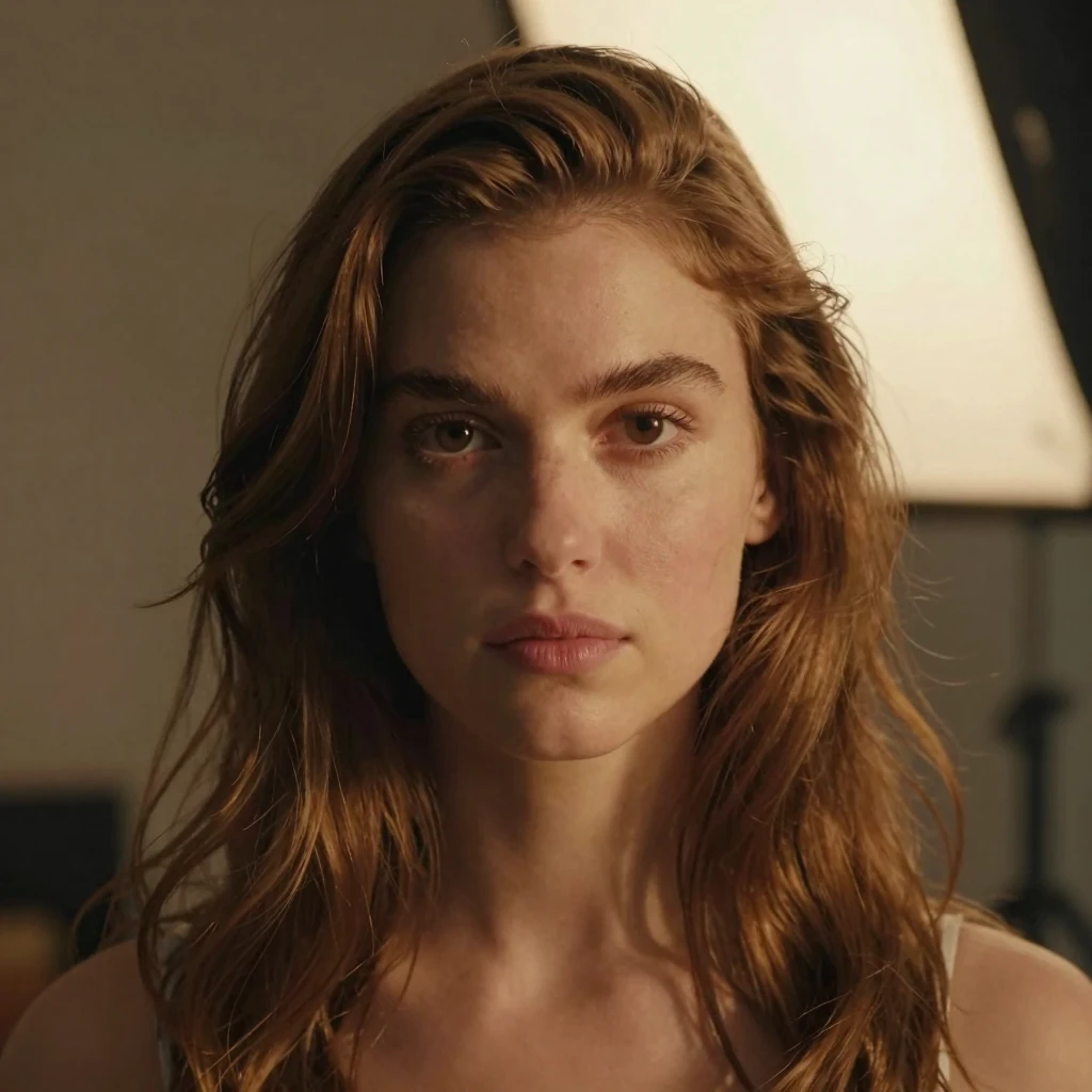 A portrait of a young American white woman, looking directly at the camera.