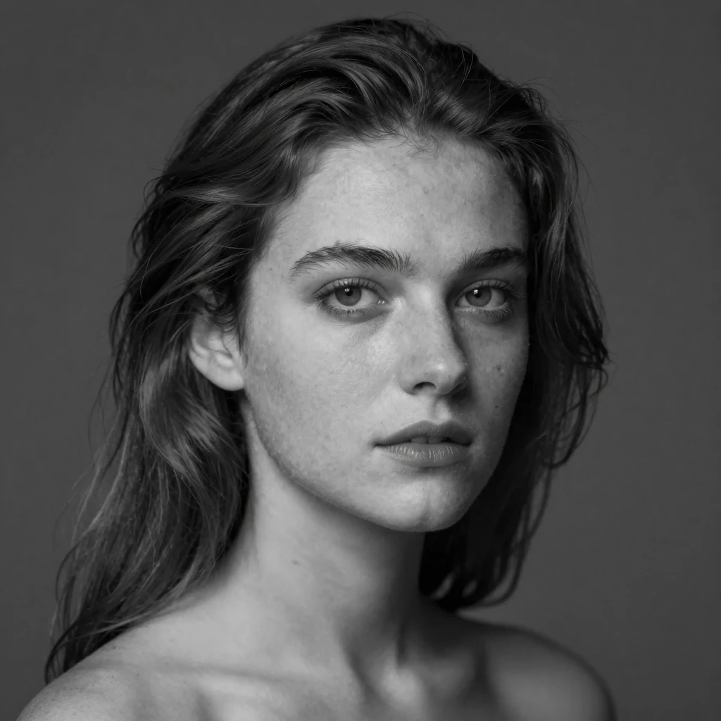 A portrait of a young American white woman, looking directly at the camera.