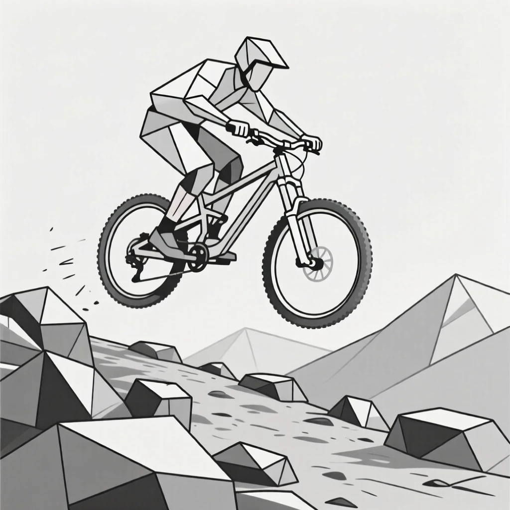 A mountain biker jumping over a rocky trail