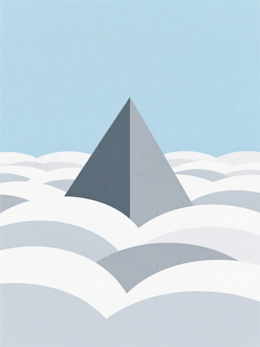 A solitary mountain peak rising above a sea of clouds