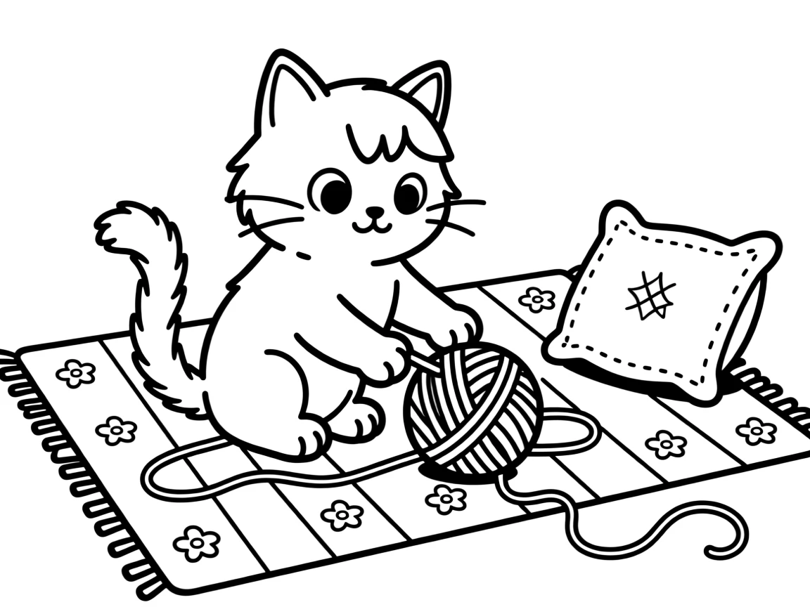 A curious kitten batting at a ball of yarn on a cozy rug
