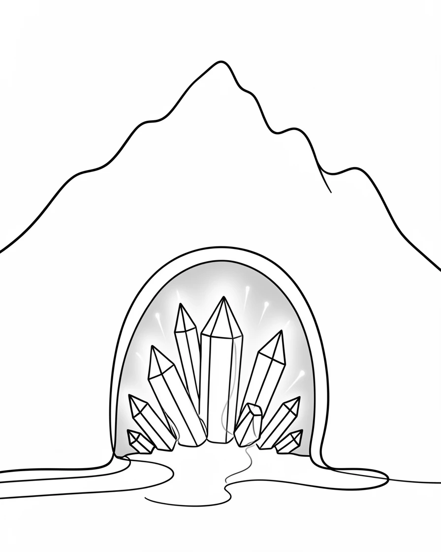 A crystal cave glowing with magical light deep beneath a mountain