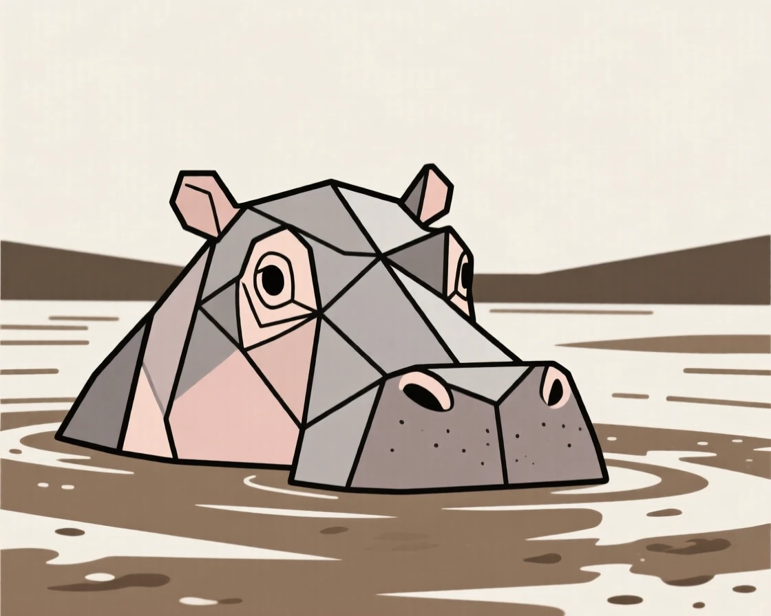 A hippopotamus submerged in a muddy river with eyes above water
