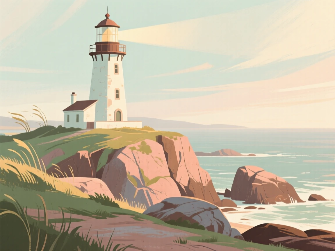 A lighthouse standing guard over a rugged rocky coastline