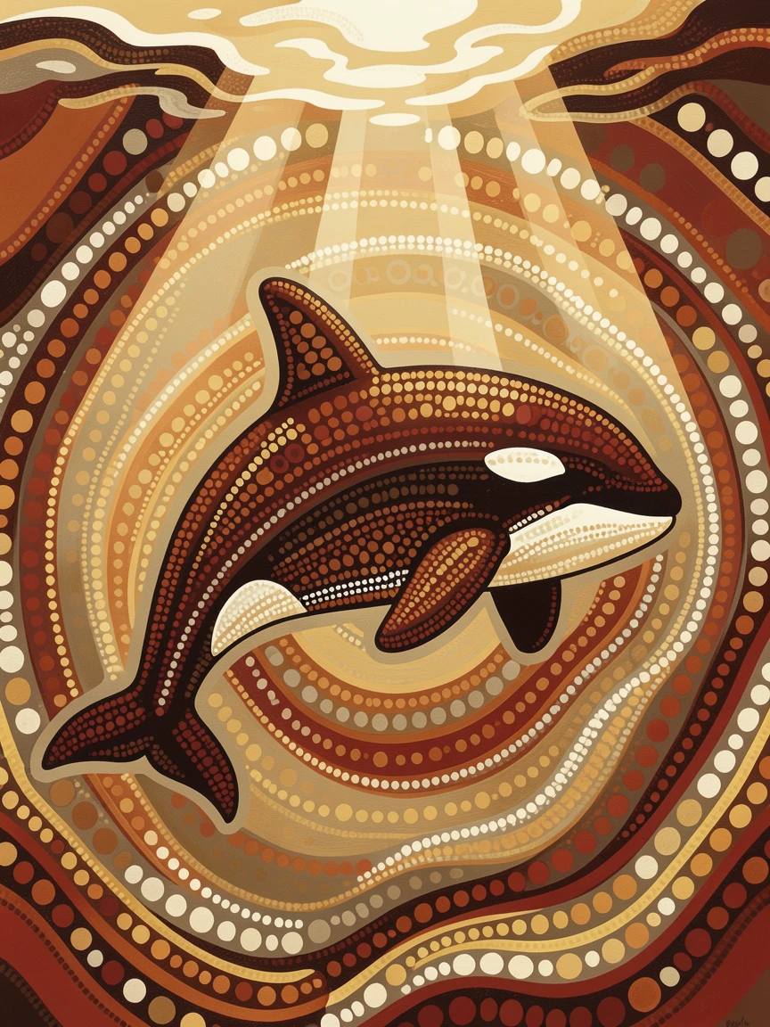 A orca gliding past sunlit ocean depths