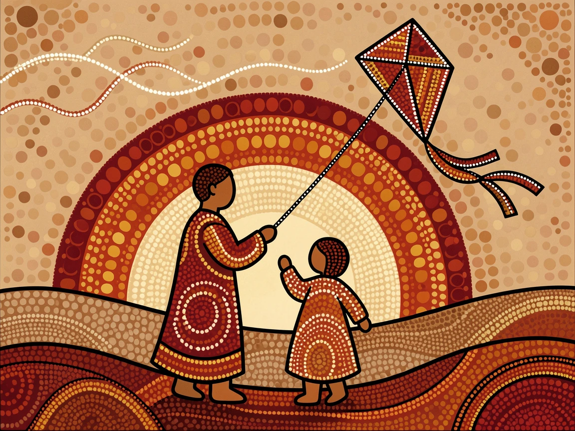 A father and daughter flying a kite together at sunrise