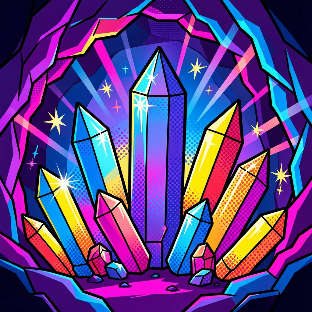 A lit crystal cave deep underground