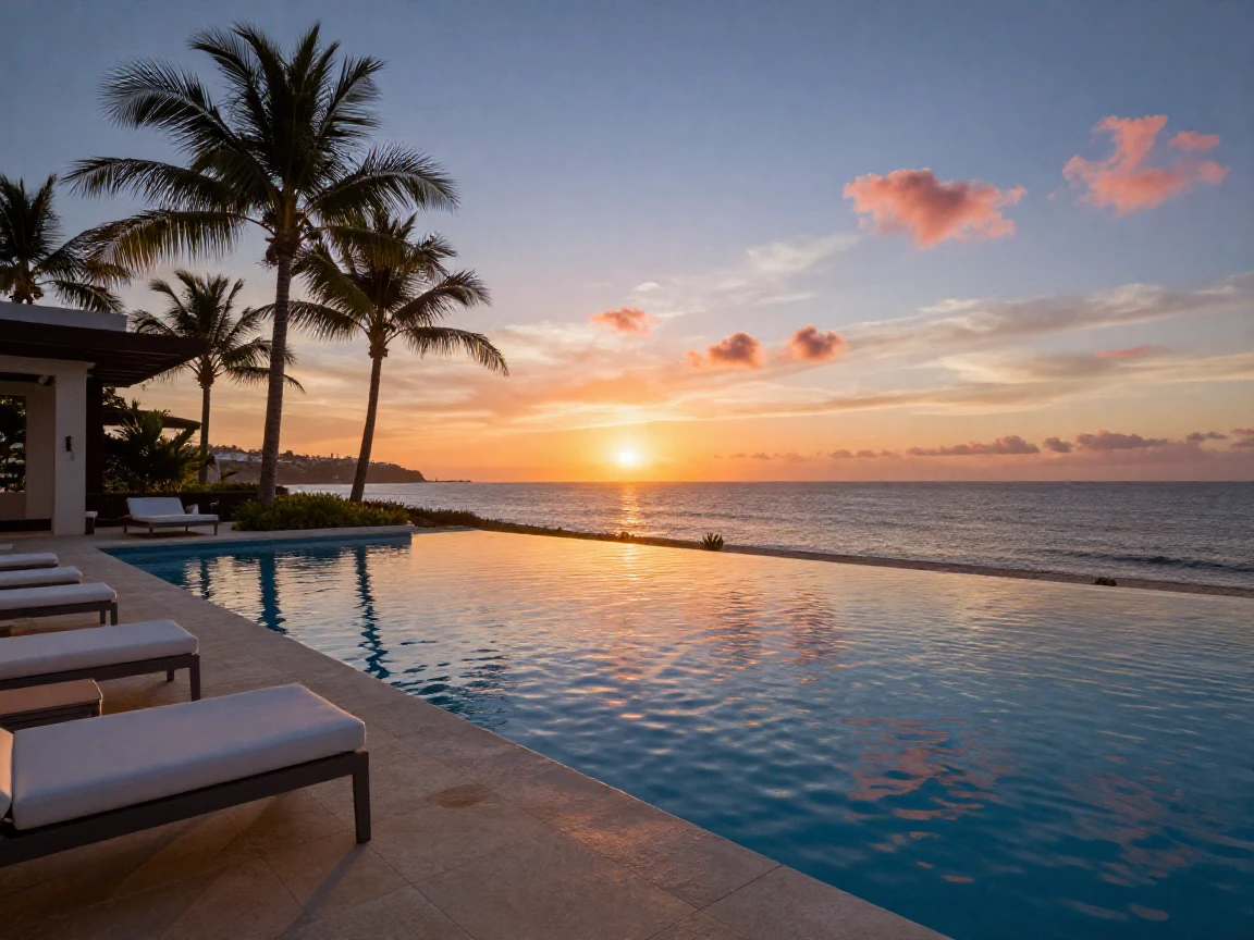 A luxurious infinity pool blending seamlessly into the ocean horizon
