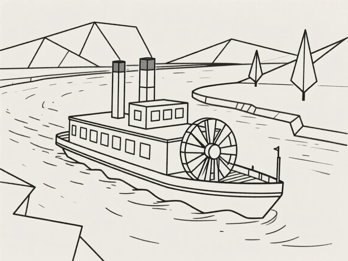 A paddle steamer cruising down a wide river