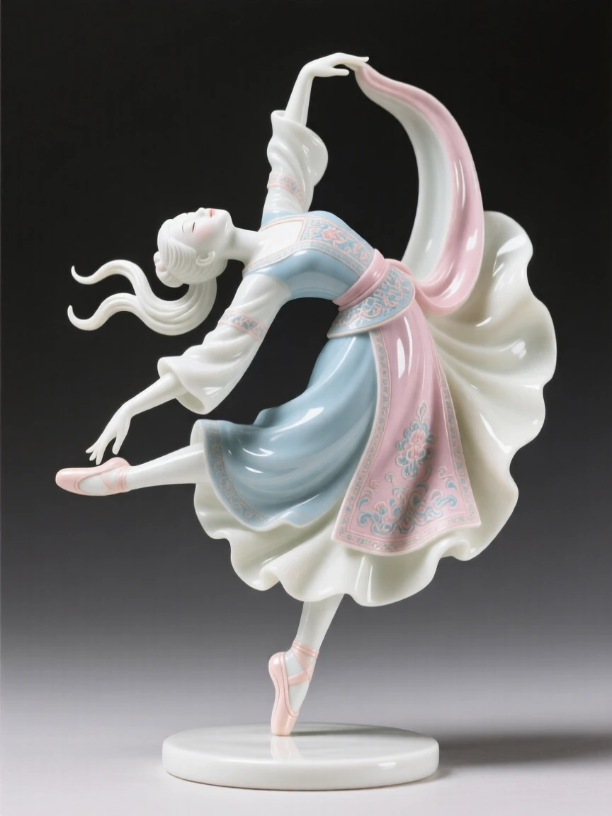 A graceful folk dancer caught in the middle of an elegant dip, the pose radiating passion and precision.