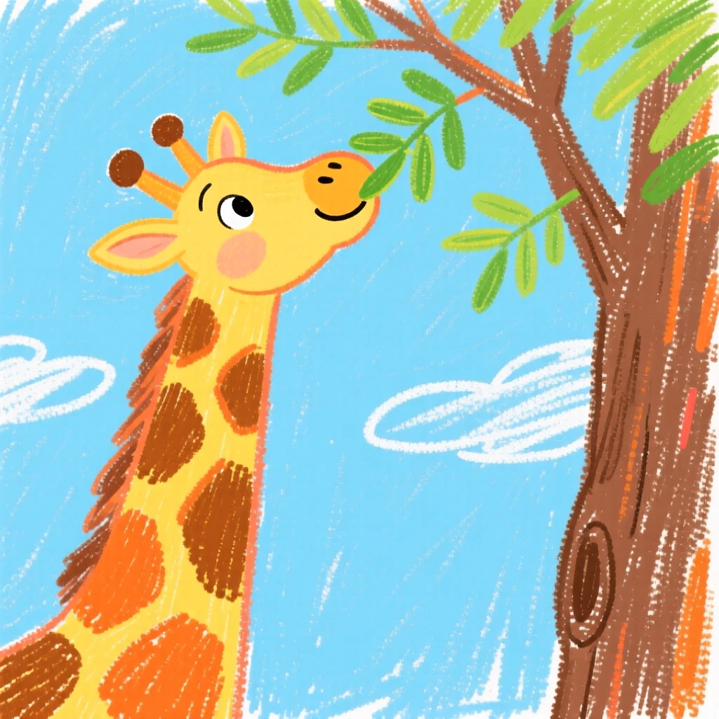 A giraffe reaching its long neck to nibble acacia leaves.