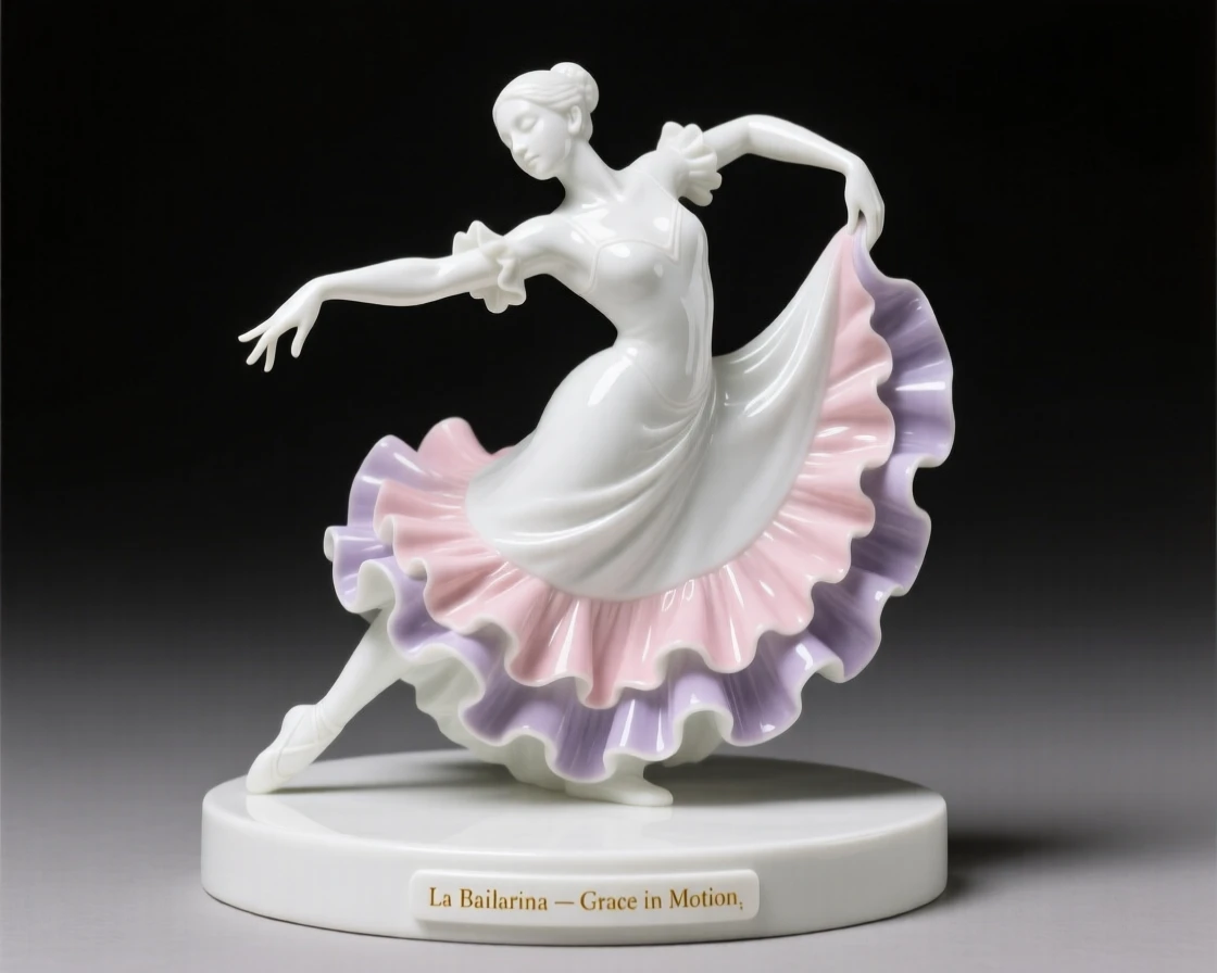 A graceful flamenco dancer caught in the middle of a graceful arabesque, muscles and lines full of controlled energy.