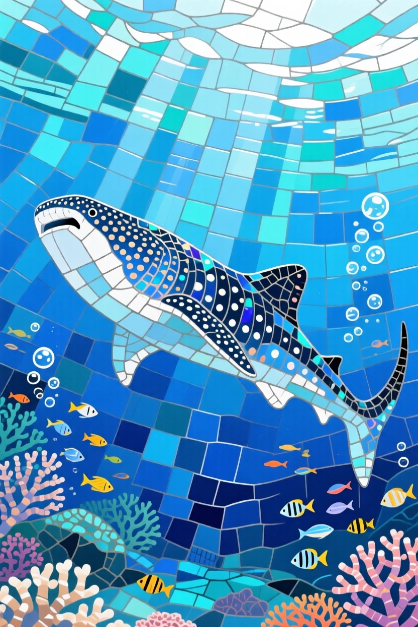 A graceful whale shark gliding through deep blue open water.