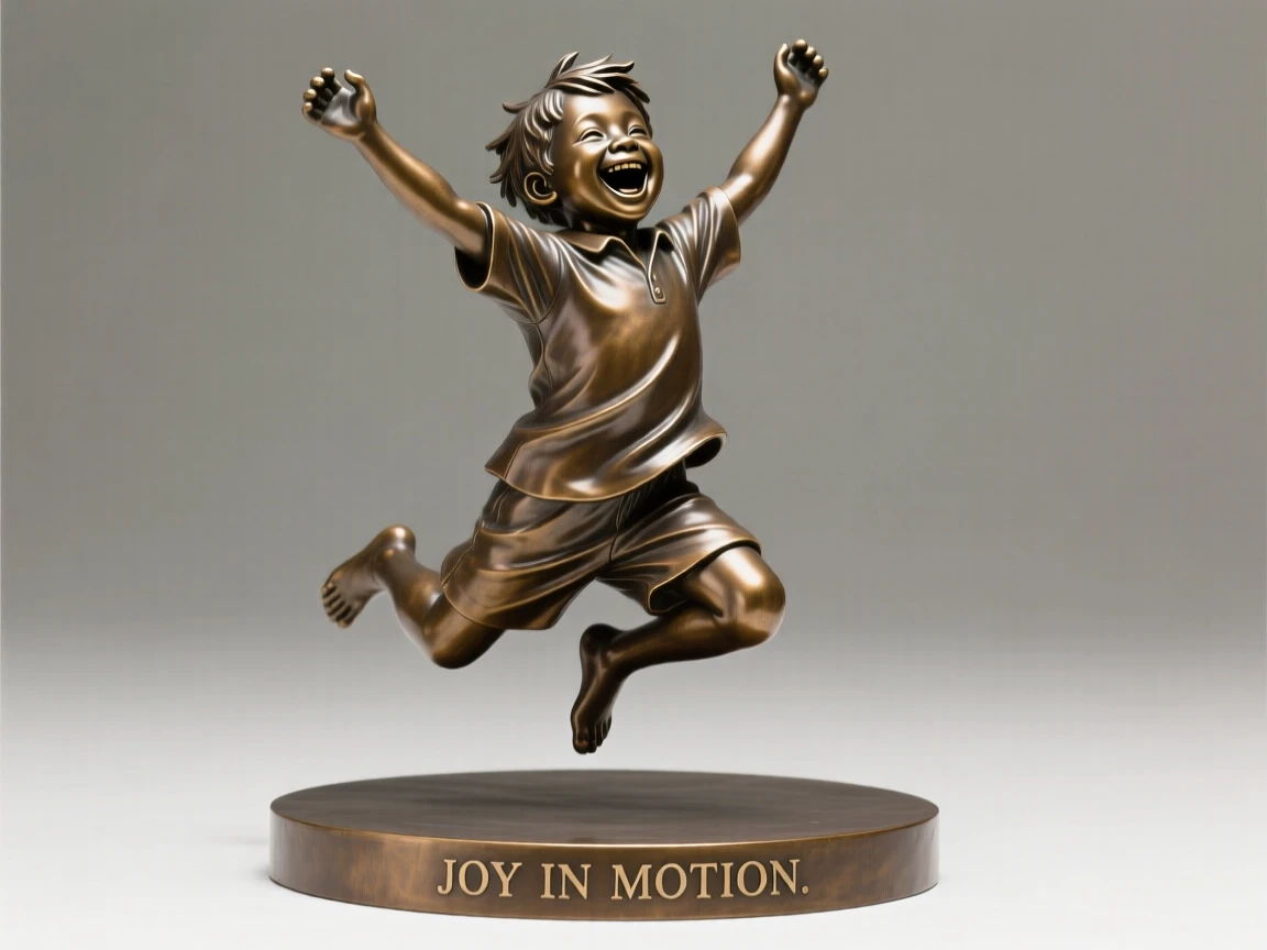 A laughing child, captured at the peak of a powerful movement, forming a strong central focal point