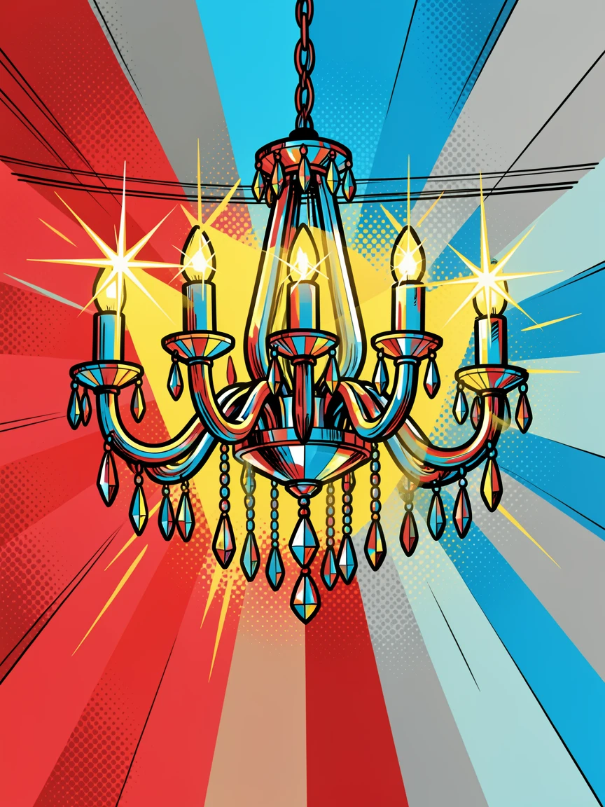 A crystal chandelier casting sparkling light across a room