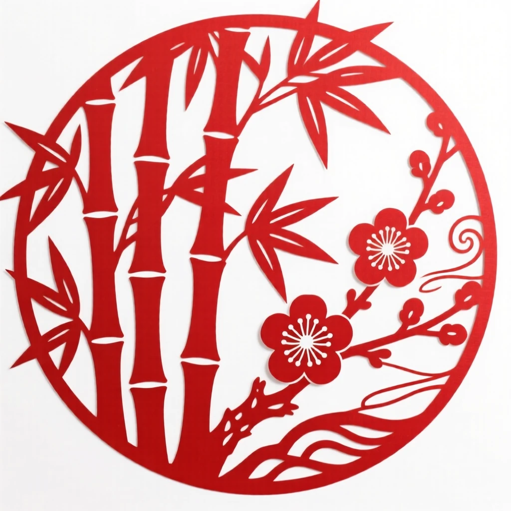 A cluster of bamboo and plum blossoms intertwined, representing resilience and quiet strength through winter