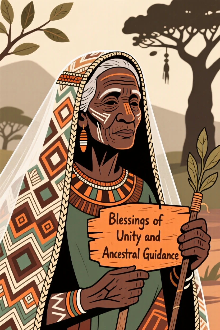 A woven wedding veil worn by an elder during a sacred ritual.
