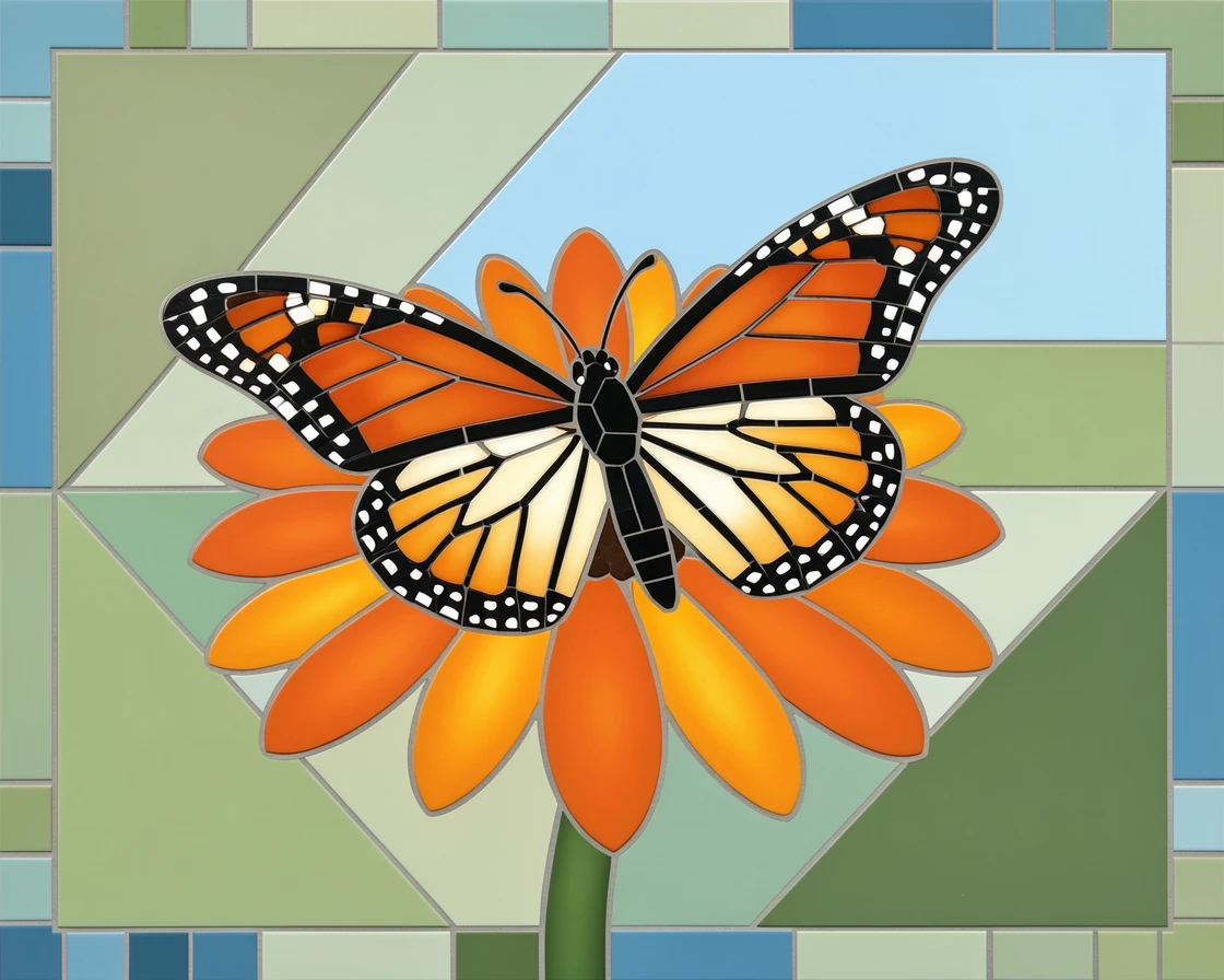 A monarch butterfly resting on a bright orange flower, captured in soft natural light with a shallow depth of field.