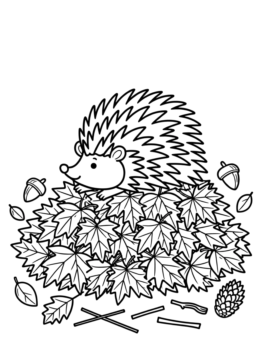A hedgehog rolling through a pile of autumn leaves