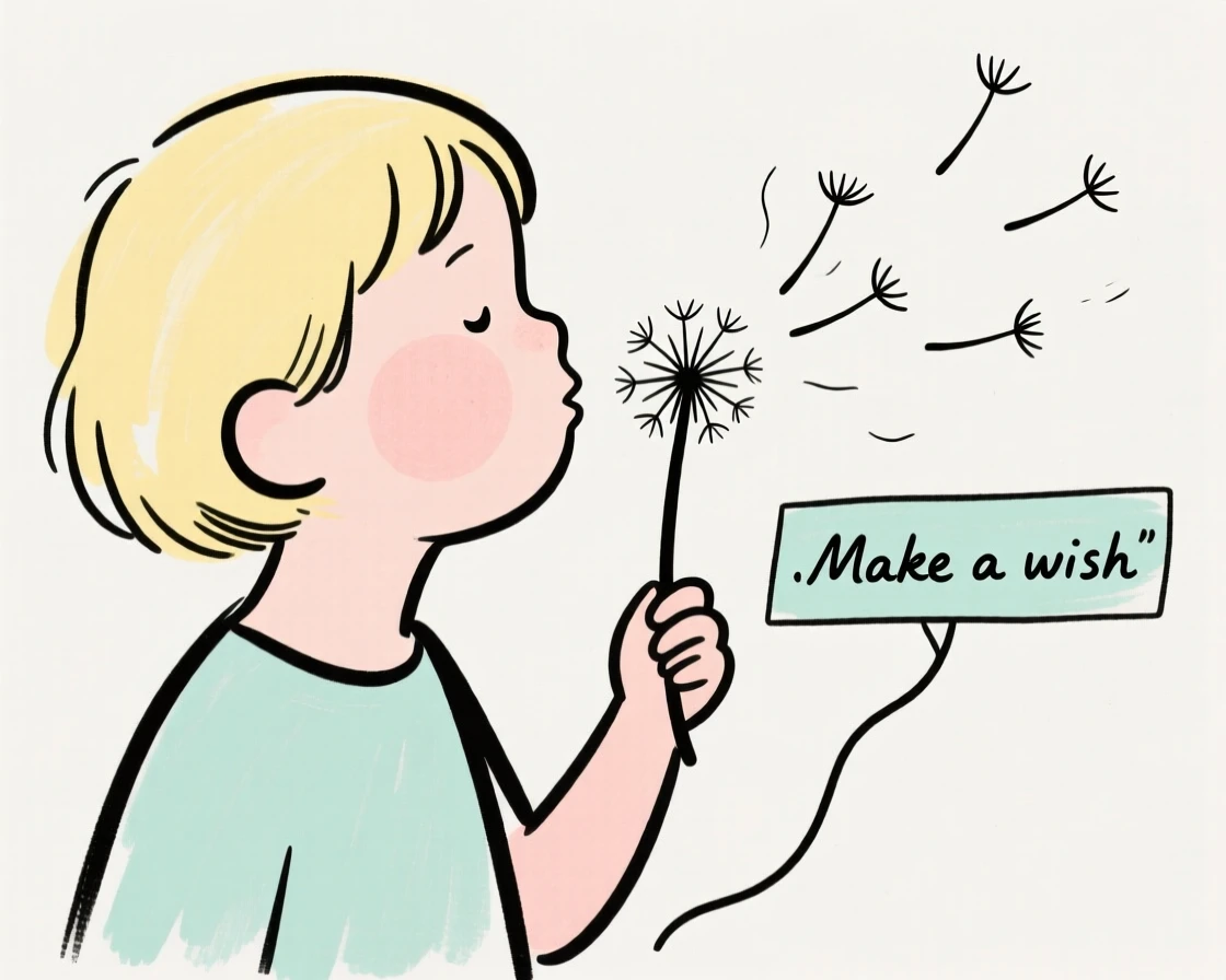 A child blowing dandelion seeds