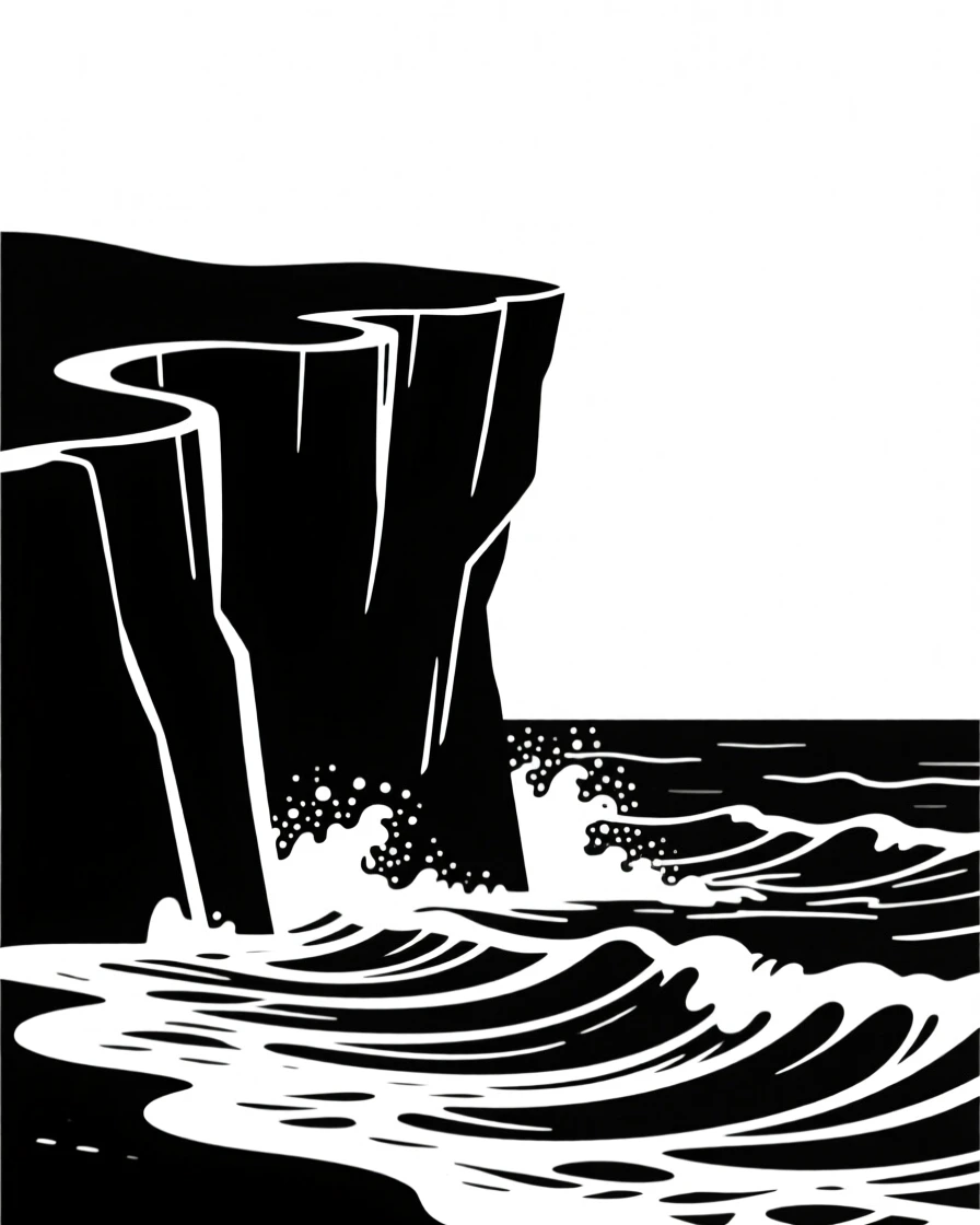 A coastal cliff overlooking crashing waves.