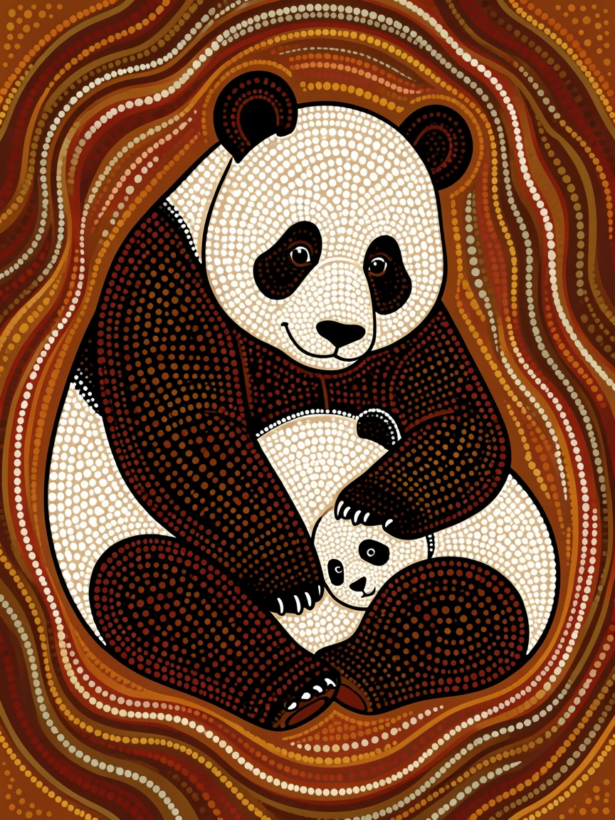 A giant panda watching over its young