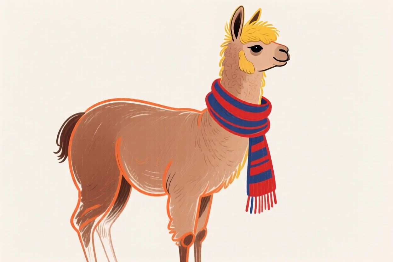 A llama wearing a scarf.