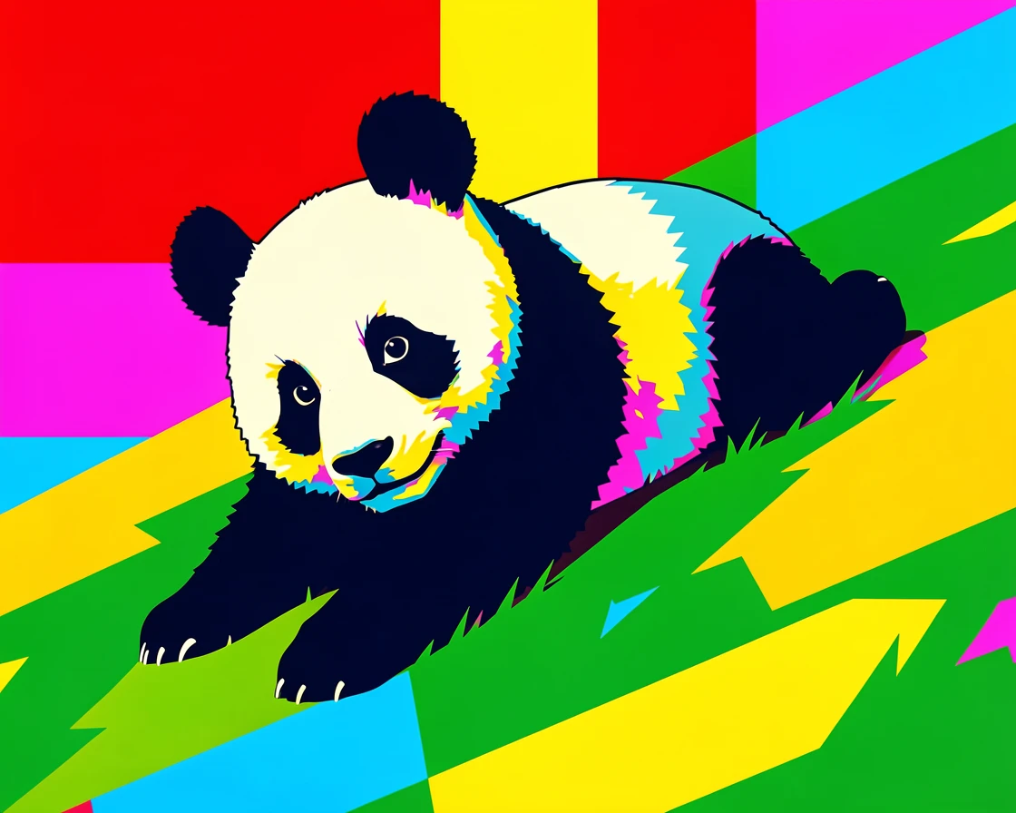 Panda cub tumbling down a grassy slope