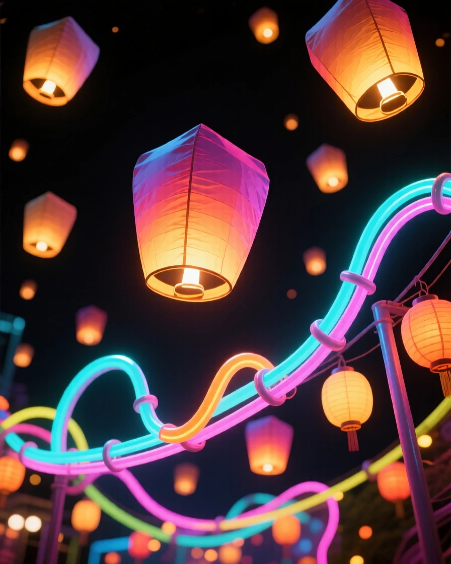 A lantern festival filling the night sky with floating paper lanterns.